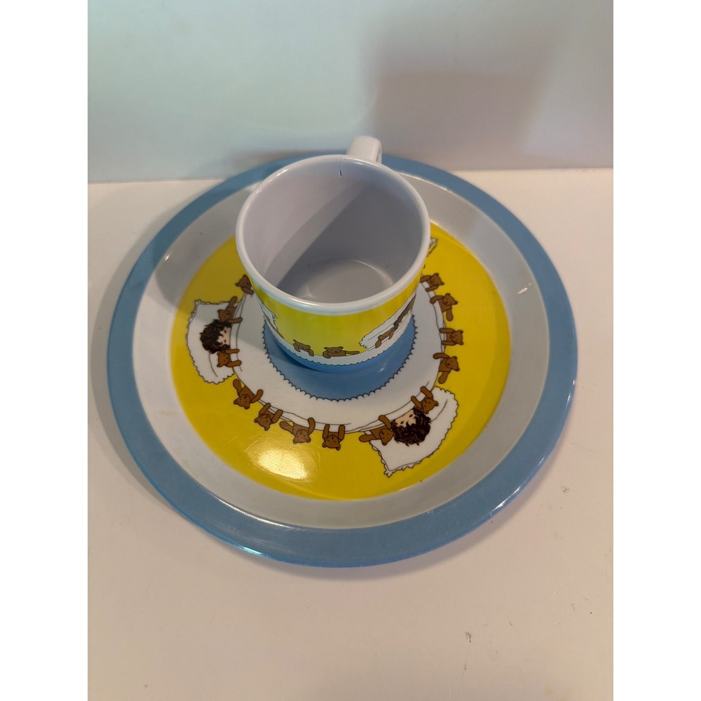 VTG 1994 MMA Metropolitan Museum of Art Teddy Bear Melamine Mug and Plate Set